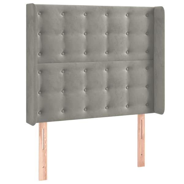 Sänggavel LED ljusgrå 103x16x118/128 cm sammet