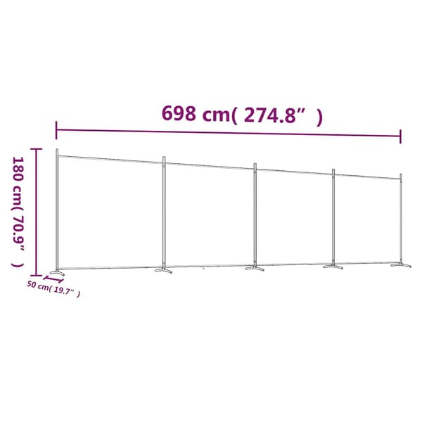 Rumsavdelare 4 paneler antracit 698x180 cm tyg