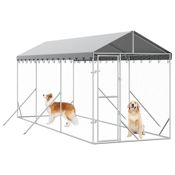 Hundgård med tak silver 2x6x2,5 m galvaniserat stål