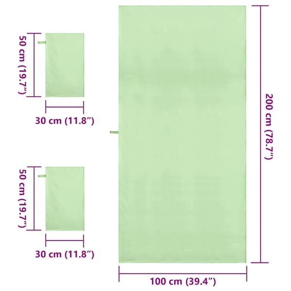 Sporthandduk Set 3 pcs Grön Polyester och polyamid