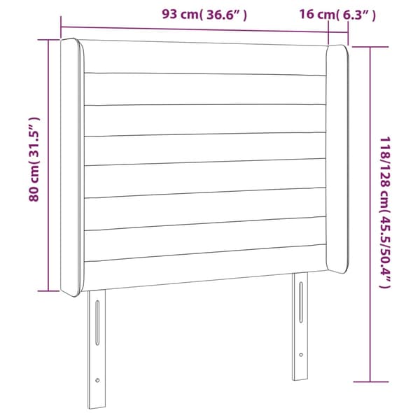 Sänggavel LED mörkgrå 93x16x118/128 cm sammet