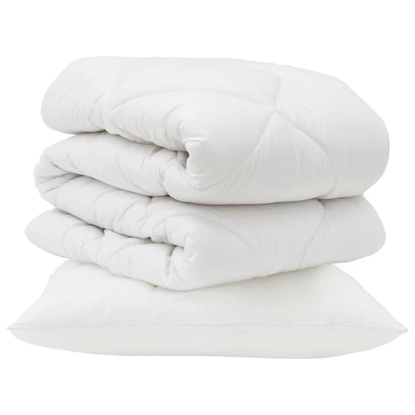 Duntäcke med kudde 2 pcs Vit Mikrofiber