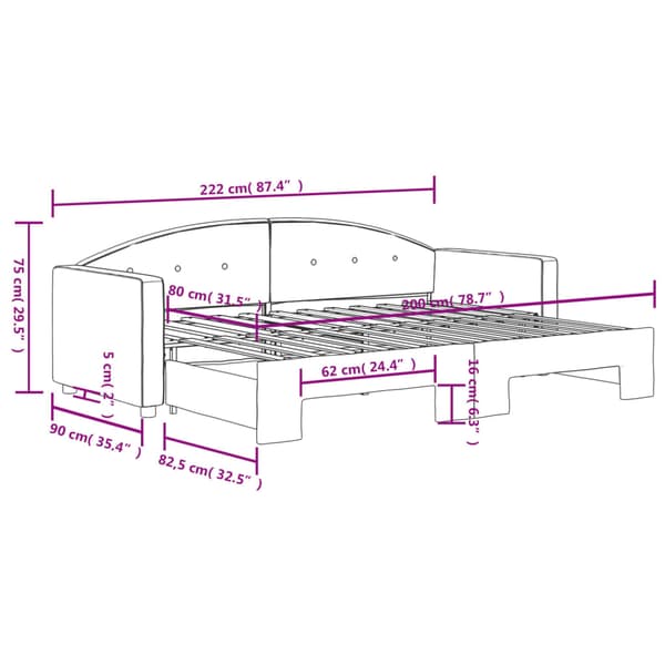 Dagbädd utdragbar svart 80x200 cm sammet