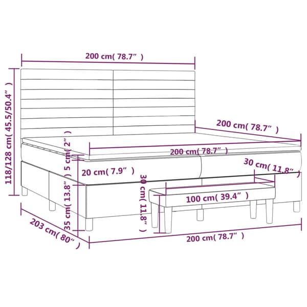 Ramsäng med madrass gräddvit 200x200 cm tyg