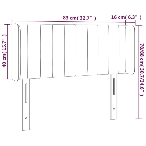 Sänggavel LED ljusgrå 83x16x78/88 cm sammet