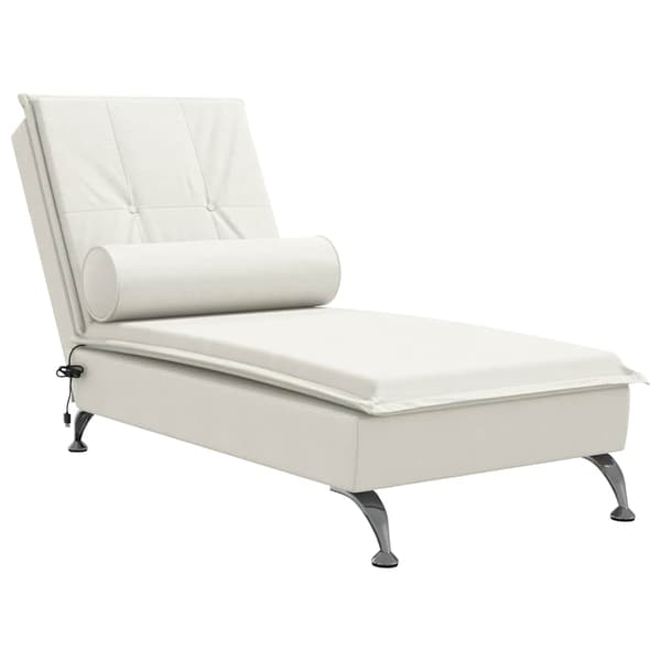 Massageschäslong med bolster gräddvit sammet