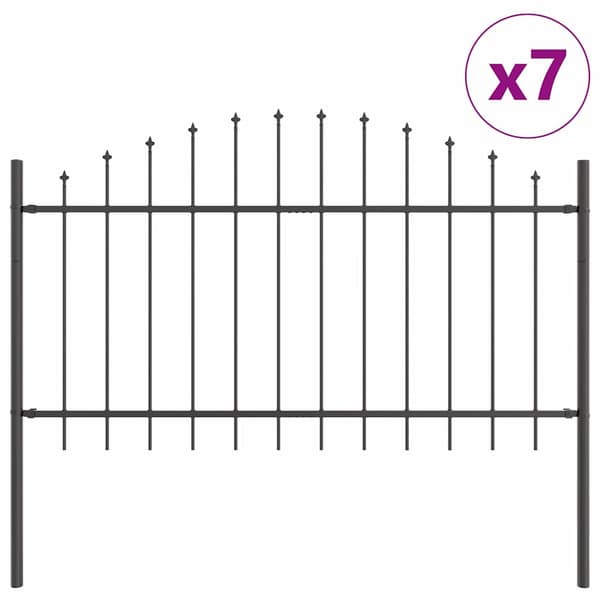 Trädgårdsstängsel 7 pcs Grå 170 x 140 cm Pulverlackerat stål