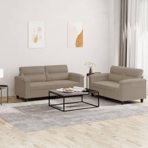 Soffgrupp med kuddar 2 delar taupe mikrofibertyg