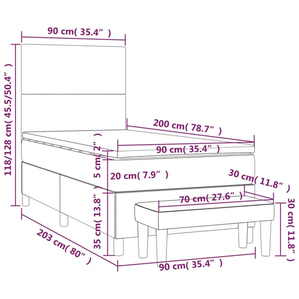 Ramsäng med madrass grå 90x200 cm konstläder