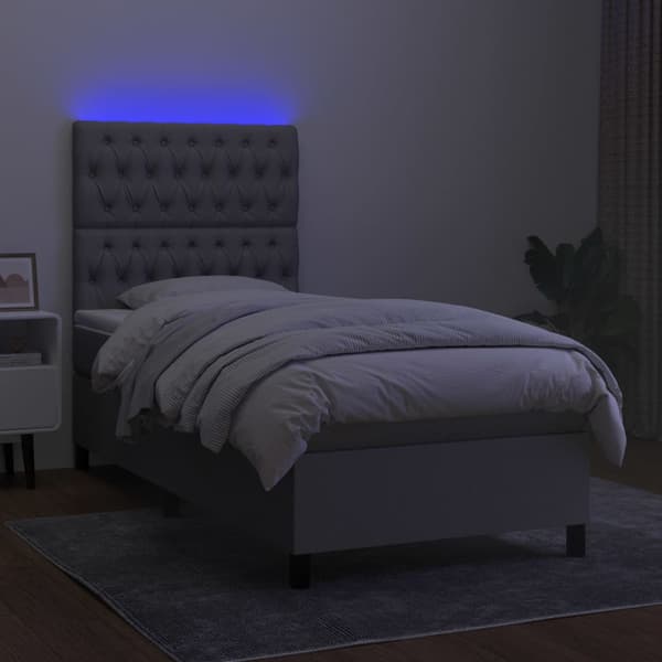 Ramsäng med madrass & LED ljusgrå 100x200 cm tyg