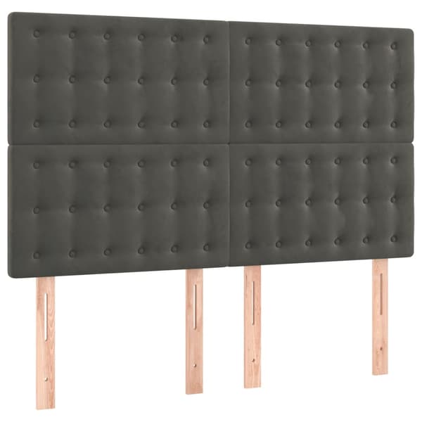 Sänggavel LED mörkgrå 144x5x118/128 cm sammet