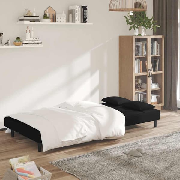 Bäddsoffa 2-sits med två kuddar svart sammet