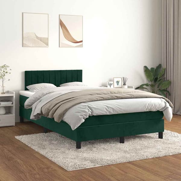 Ramsäng med madrass mörkgrön 120x190 cm sammet