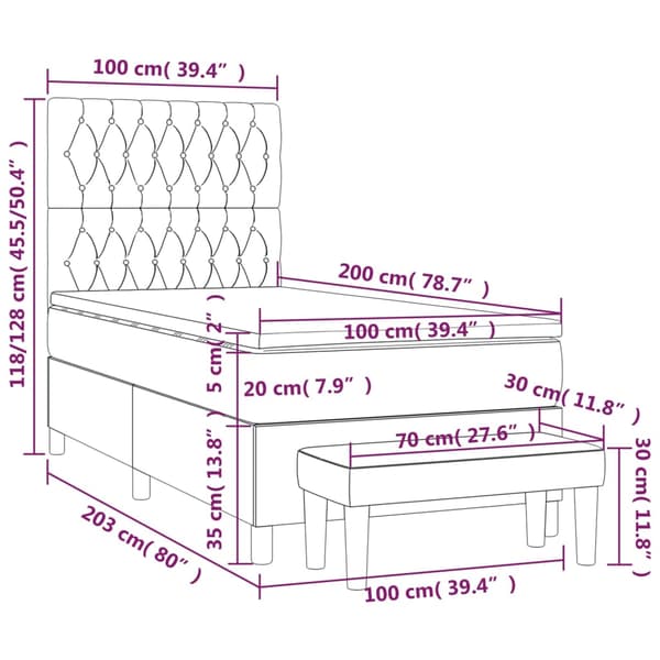 Ramsäng med madrass ljusgrå 100x200 cm sammet