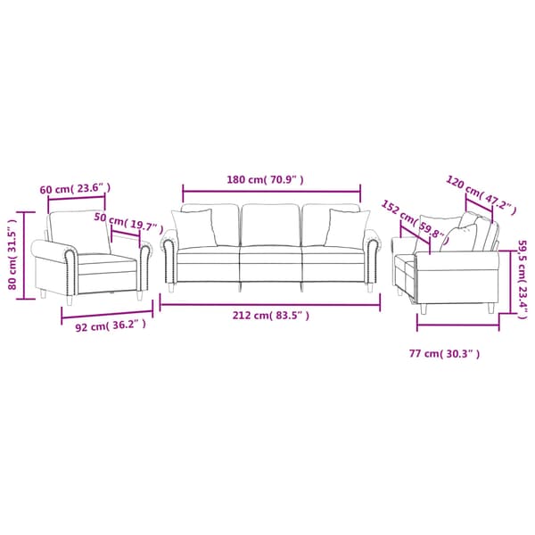 Soffgrupp med kuddar 3 delar ljusgrå sammet