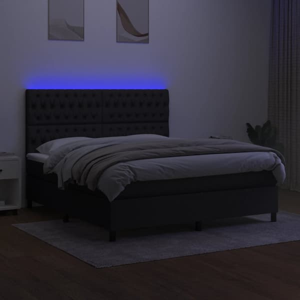 Ramsäng med madrass & LED svart 160x200 cm tyg