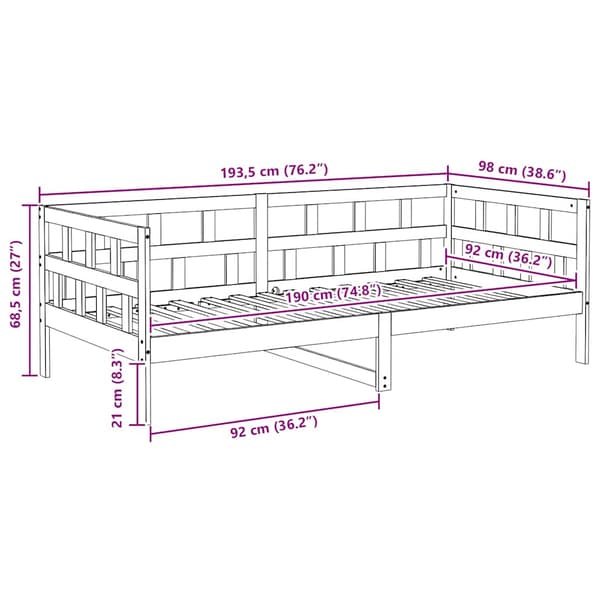 Dagbädd vit massiv furu 90x190 cm