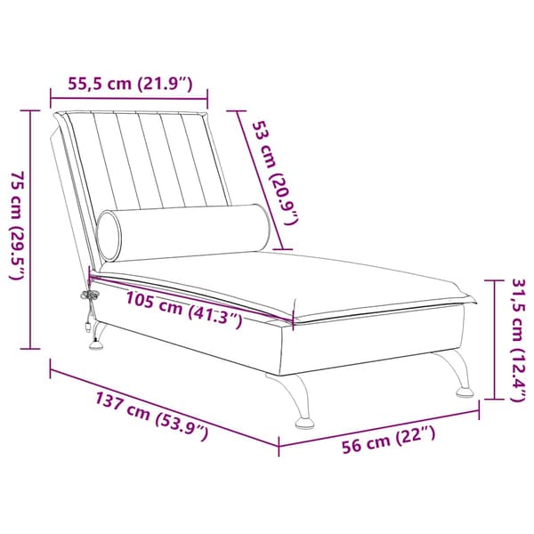 Massageschäslong med bolster gul sammet