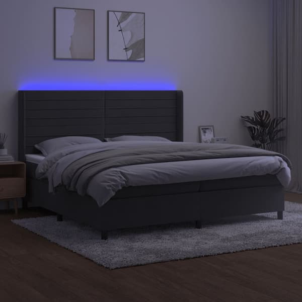 Ramsäng med madrass & LED mörkgrå 200x200 cm sammet