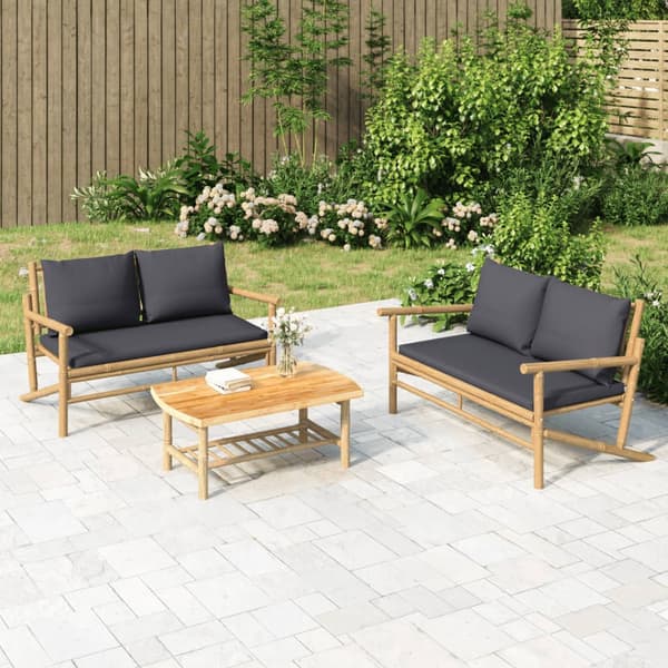 Loungegrupp för trädgården 2 delar mörkgråa dynor bambu