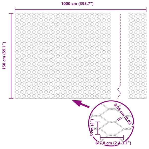 Hexagonstängsel Silver 1,5 x 10 m Galvaniserat stål