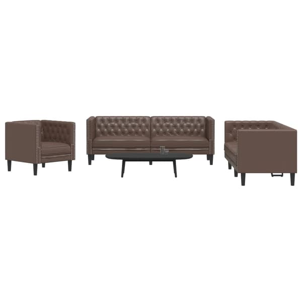 Soffgrupp chesterfield 3 delar brun konstläder
