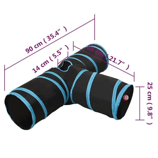 3-vägs kattunnel svart och blå 90 cm polyester