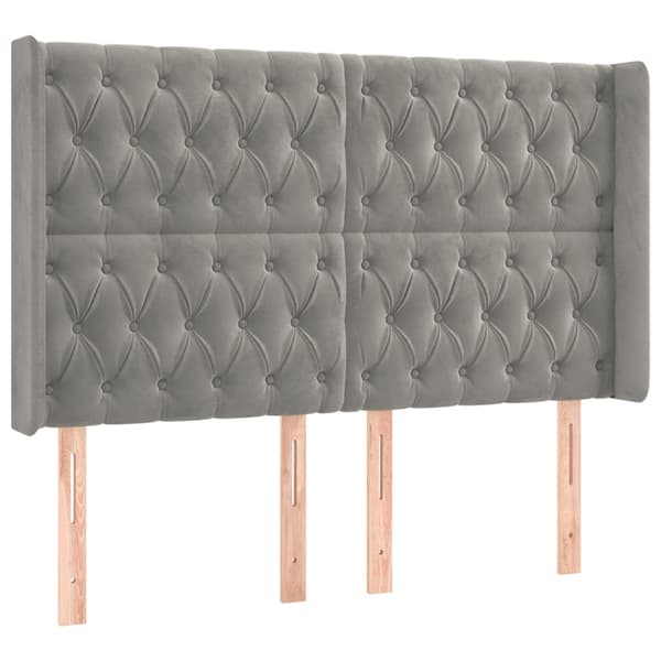 Ramsäng med madrass & LED ljusgrå 140x190 cm sammet