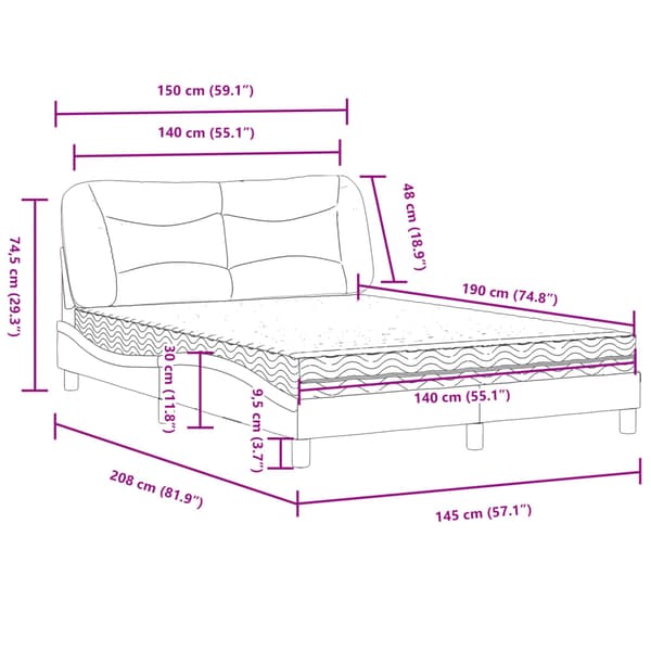 Bed with Mattress "Hvar" Light Grey 140x190 cm Fabric
