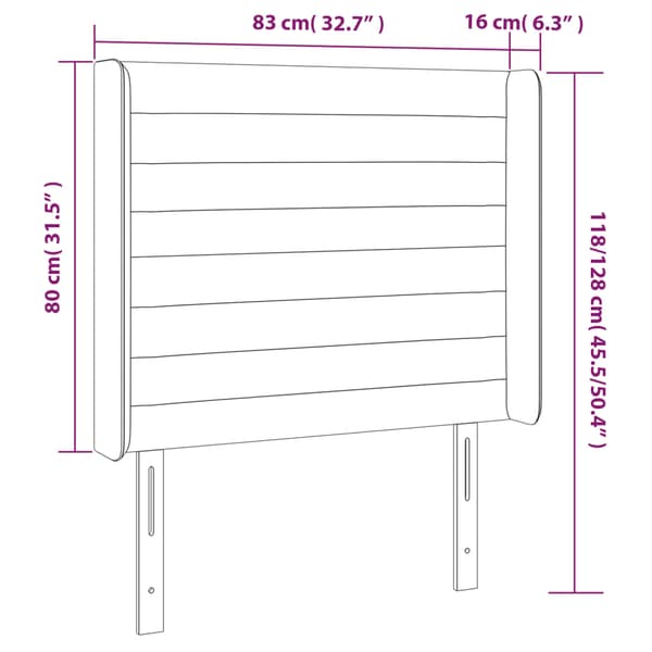 Sänggavel LED ljusgrå 83x16x118/128 cm sammet