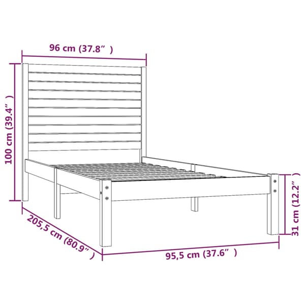 Sängram vit massivt trä 90x200 cm
