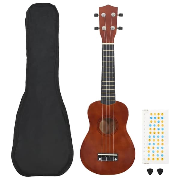 Ukulele med väska för barn sopran mörkt trä 21"