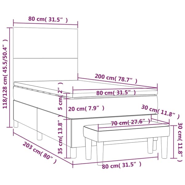 Ramsäng med madrass ljusgrå 80x200 cm sammet