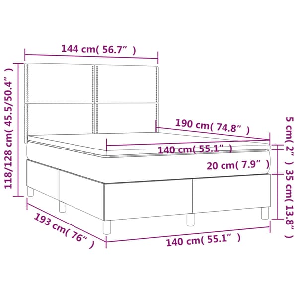 Ramsäng med madrass ljusgrå 140x190 cm tyg