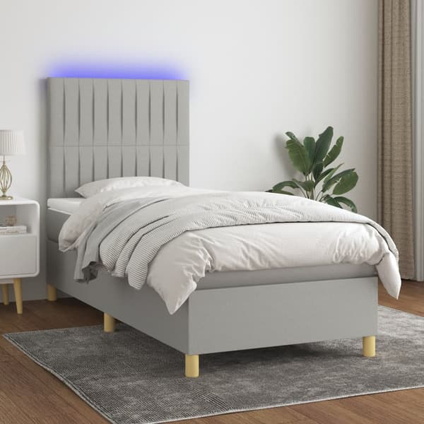 Ramsäng med madrass & LED ljusgrå 100x200 cm tyg