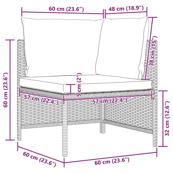 Trädgårdssoffa 2-sits med dynor grå konstrotting