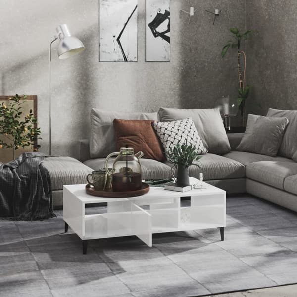 Soffbord vit högglans 103,5x60x35 cm konstruerat trä