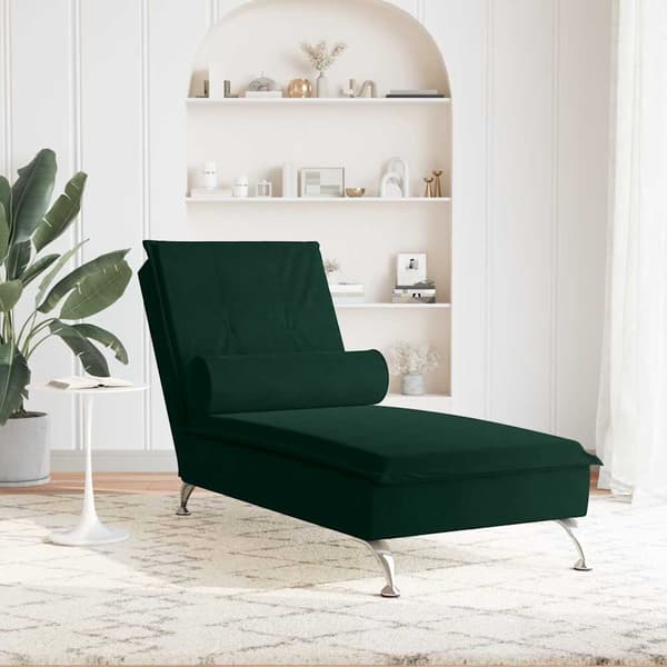 Massageschäslong med bolster mörkgrön sammet