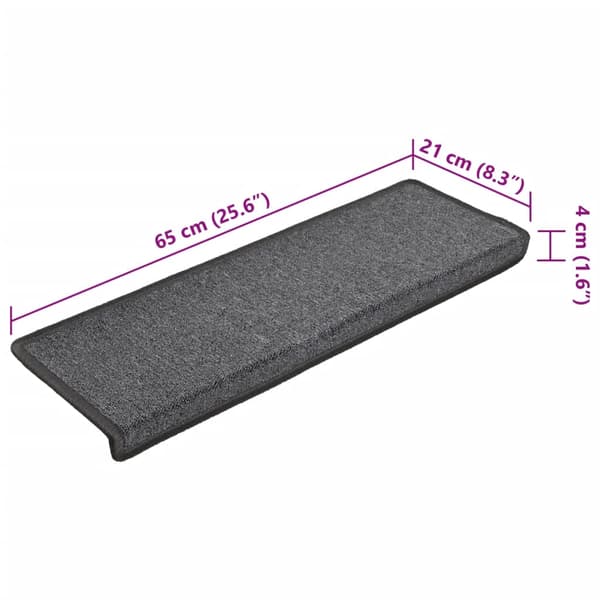 Trappmattor 15 st 65x21x4 cm mörkgrå rektangulär kant