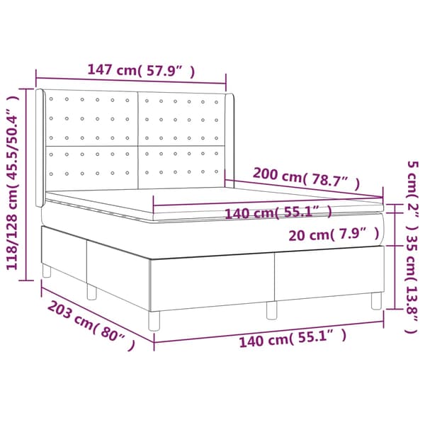 Ramsäng med madrass ljusgrå 140x200 cm sammet