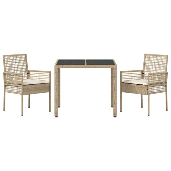 Trädgårdsmöbelset 3 pcs Beige konstrotting