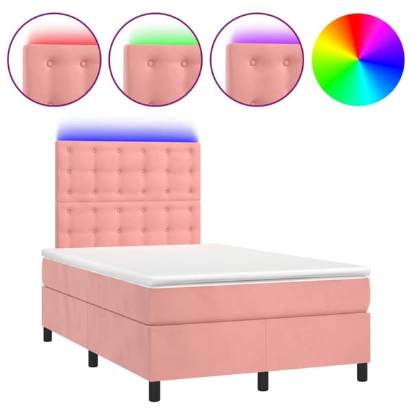 Ramsäng med madrass rosa & LED 120x200 cm sammet