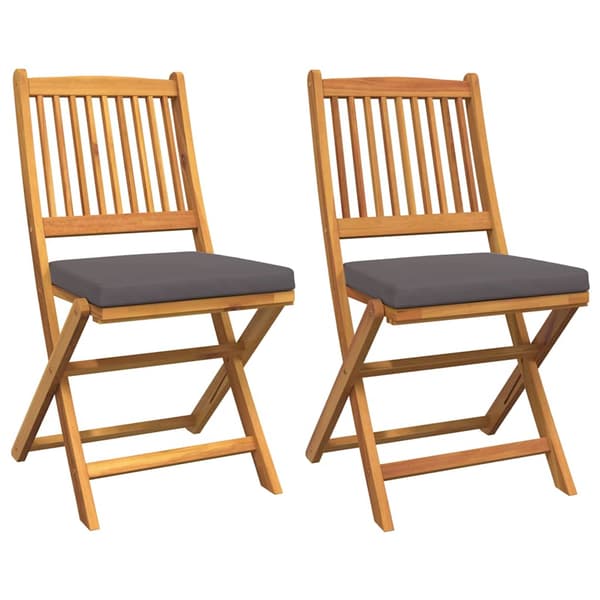 Fällstol med kudde 2 pcs Brun Massivt akaciaträ