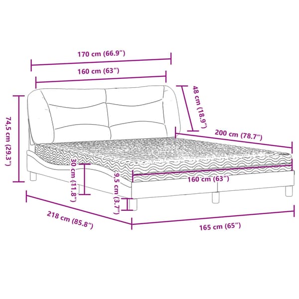 Bed with Mattress "Hvar" Black 160x200 cm Fabric