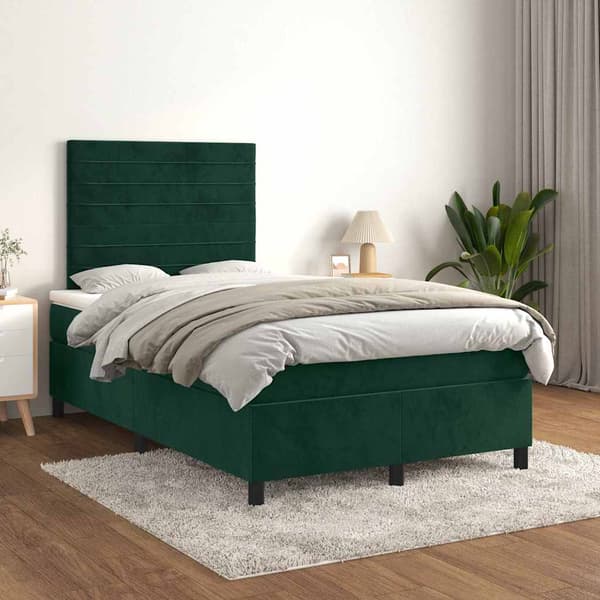 Ramsäng med madrass mörkgrön 120x200 cm sammet