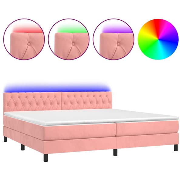 Ramsäng med madrass & LED rosa 200x200 cm sammet