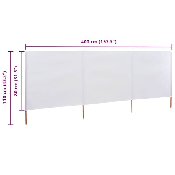 Vindskydd 3 paneler tyg 400x80 cm sandvit