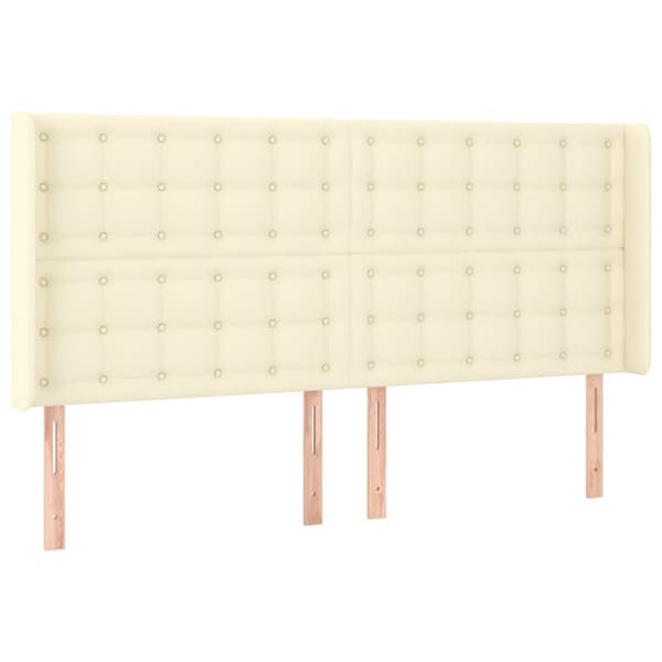 Sänggavel med kanter gräddvit 203x16x118/128 cm konstläder