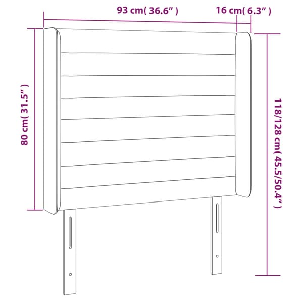 Sänggavel LED ljusgrå 93x16x118/128 cm sammet