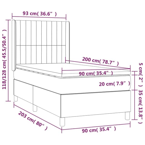 Ramsäng med madrass & LED mörkgrå 90x200 cm tyg